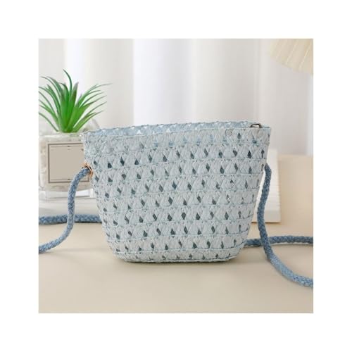 BOJHGO Strohtasche Hohle Strohtasche for Frauen Rattan Umhängetasche Sommer Strand Strohtasche for den Urlaub(Blue) von BOJHGO