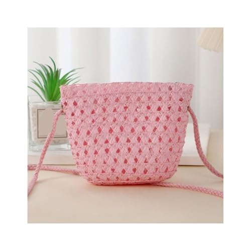 BOJHGO Strohtasche Hohle Strohtasche for Frauen Rattan Umhängetasche Sommer Strand Strohtasche for den Urlaub(Pink) von BOJHGO