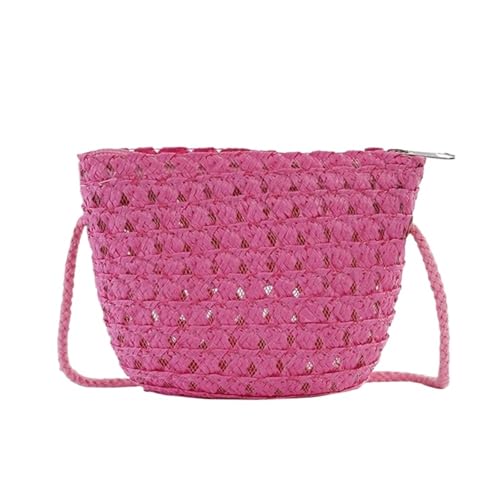BOJHGO Strohtasche Hohle Strohtasche for Frauen Rattan Umhängetasche Sommer Strand Strohtasche for den Urlaub(Rose Red) von BOJHGO