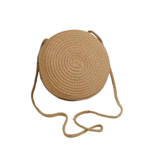 BOJHGO Strohtasche Runde Stroh-Strandtasche, kleine Umhängetasche for Frauen, Vocation Beach Stroh Handtasche(12cm) von BOJHGO