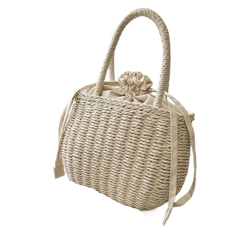 BOJHGO Strohtasche Sommer Stroh Strand Tasche for Frauen Mall Rattan Gewebt Handtaschen Retro Damen Strand Einkaufstasche for Reise(Beige) von BOJHGO