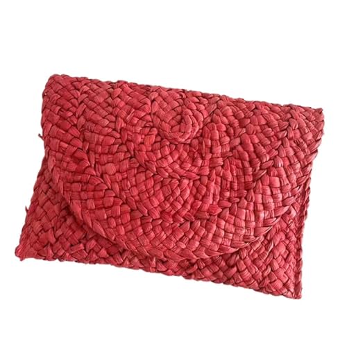 BOJHGO Strohtasche Sommer Stroh Taschen for Frauen Hand-woven Reise Handtasche Lange Stroh Strand Taschen for Urlaub(Red) von BOJHGO