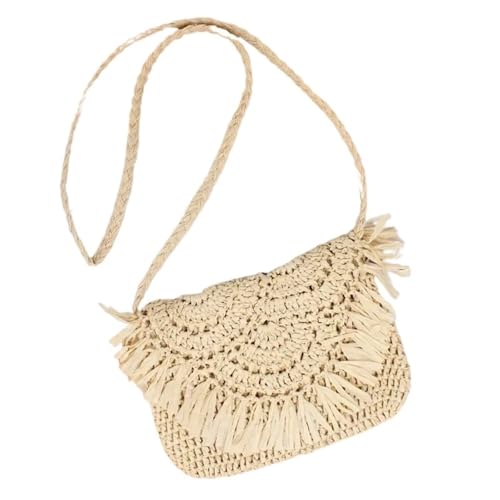 BOJHGO Strohtasche Sommer Stroh Taschen for Frauen Handgemachte Strand Taschen Rattan Gewebt Urlaub Schulter Umhängetaschen(Beige) von BOJHGO