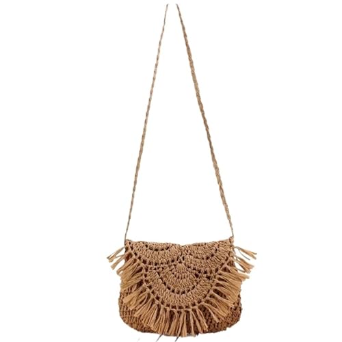 BOJHGO Strohtasche Sommer Stroh Taschen for Frauen Handgemachte Strand Taschen Rattan Gewebt Urlaub Schulter Umhängetaschen(Brown) von BOJHGO
