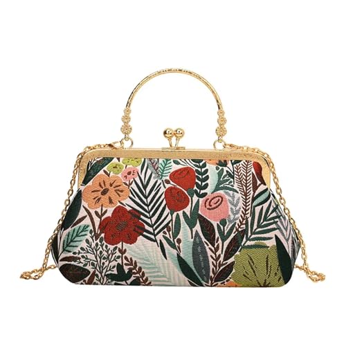 BOJHGO Weibliche Stickerei Blume Abend Tasche Frauen Wunderschöne Party Kupplung Geldbörse Elegante Kette Schulter Bankett Abendessen Handtasche(Green) von BOJHGO