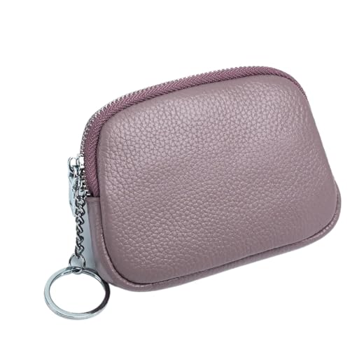 BOJHGO Weiche Geldbörse aus echtem Leder, Mini, kleine Damen-Geldbörse, Reißverschluss, Schlüsselanhänger, Clutch, niedliche Schlüsselhalter, Handtaschen Brieftasche Damen(Purple) von BOJHGO