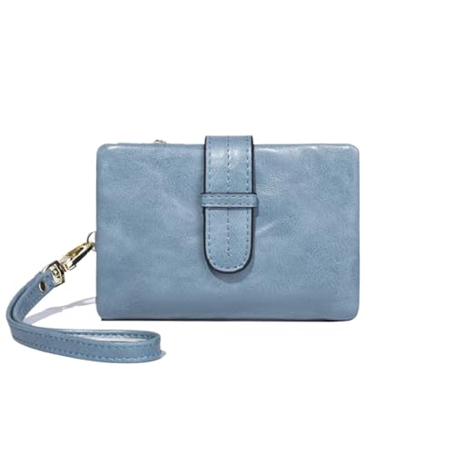 Kleine Retro-Geldbörse im kurzen Stil, Faltbare Damen-Geldbörse aus Leder mit Mehreren Kartenfächern und Reißverschlusstaschen Brieftasche Damen(Light Blue) von BOJHGO