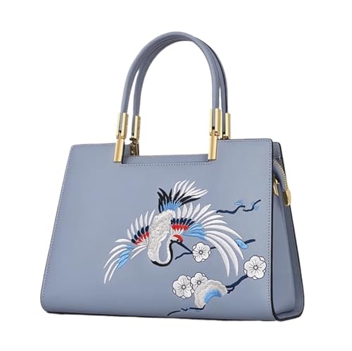 Leder-Damentasche, Stickerei, leichte Mutter mittleren Alters, Messenger-Umhängetasche, Handtasche, Damentasche(Light blue) von BOJHGO