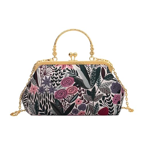 Luxus Frauen Handtasche Mode Clamp Abend Tasche Satchel Retro Seide Cheongsam Weibliche Schulter Umhängetasche Handgelenk(A Shoulder Bag) von BOJHGO