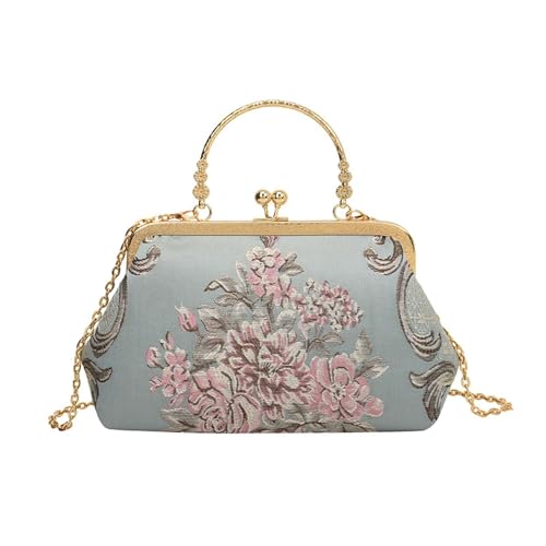 Luxus Frauen Handtasche Mode Clamp Abend Tasche Satchel Retro Seide Cheongsam Weibliche Schulter Umhängetasche Handgelenk(C Shoulder Bag) von BOJHGO