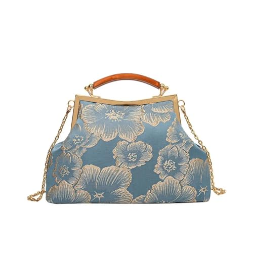 Vintage Damen Blumen Geldbörse und Handtaschen Abend Clutch Stickerei Kette Umhängetaschen Hochzeit Abendessen Shell Clip Griff Totes(Blue) von BOJHGO