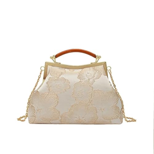 Vintage Damen Blumen Geldbörse und Handtaschen Abend Clutch Stickerei Kette Umhängetaschen Hochzeit Abendessen Shell Clip Griff Totes(White) von BOJHGO