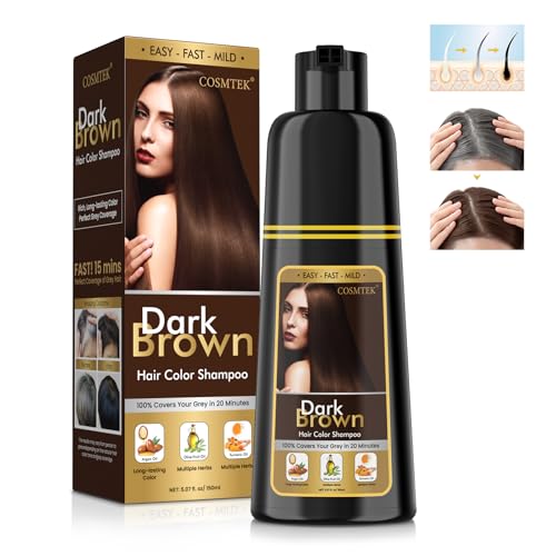 COSMTEK Haarfärbeshampoo - Dunkelbraune Hair Dye Shampoo für Graues Haar Sofort 3 in 1 Pflanzliche Haarfarbe Shampoo Enthält Ginseng-Extrakt für Männer und Frauen 150ml Dark Brown von BOJICA