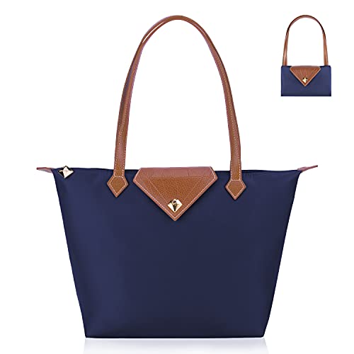 BOJLY Damen-Schultertaschen Wasserdichte Umhängetasche Einkaufstasche Stilvolle Diamant Nylon Frauen Faltbare Handtasche Freizeitreise Blau Klein von BOJLY