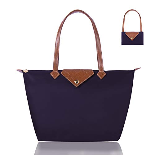 BOJLY Damen Schultertaschen Wasserdichte Umhängetasche Einkaufstasche Stilvolle Diamant Nylon Frauen Faltbare Handtasche Freizeitreise Schule Tiefpurpurn Klein von BOJLY