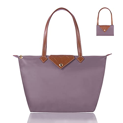 BOJLY Damen Schultertaschen Wasserdichte Umhängetasche Einkaufstasche Stilvolle Diamant Nylon Frauen Faltbare Handtasche Freizeitreise Schule Violett Klein von BOJLY