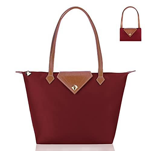 BOJLY Handtasche Damen Groß, Damen-Schultertaschen, Shopper Schultertasche,Wasserdichte Umhängetasche,Faltbare Handtasche Dunkelrot Für Leisure Travel Büro Schule Einkauf von BOJLY