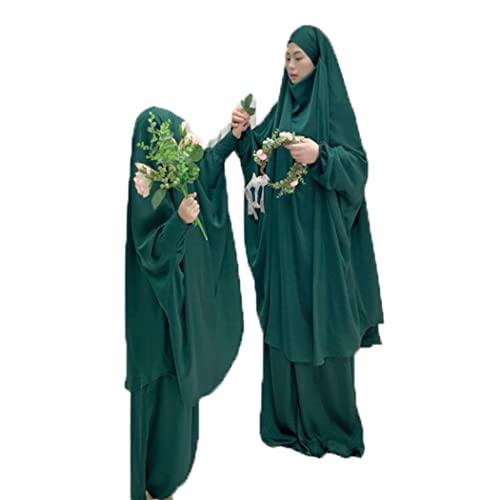 BOJON Mama und Ich Muslim Robe Volle Abdeckung Frauen Mädchen Islamische Arabische Maxi Kleid Zweiteiliges Gebetskleid mit Hijab Abaya Kaftan Kleidung von BOJON