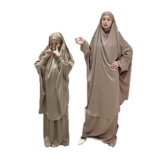 BOJON Mama und Ich Muslim Robe Volle Abdeckung Frauen Mädchen Islamische Arabische Maxi Kleid Zweiteiliges Gebetskleid mit Hijab Abaya Kaftan Kleidung von BOJON