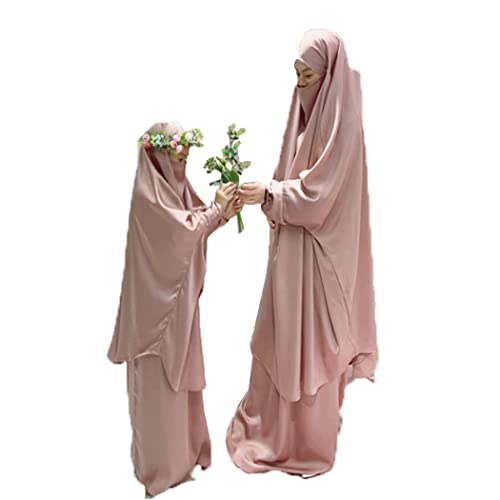 BOJON Mama und Ich Muslim Robe Volle Abdeckung Frauen Mädchen Islamische Arabische Maxi Kleid Zweiteiliges Gebetskleid mit Hijab Abaya Kaftan Kleidung von BOJON