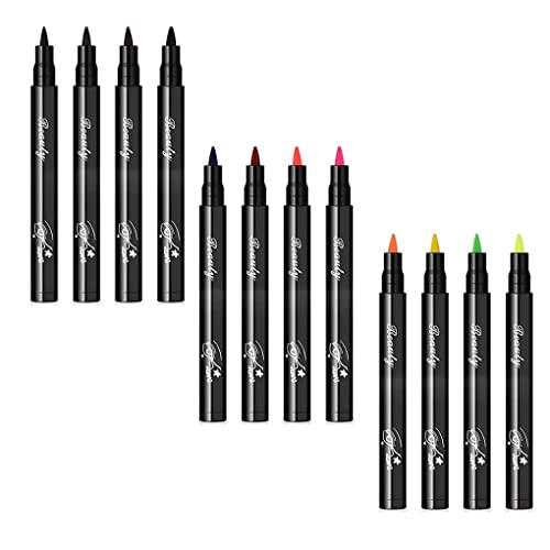 BOKIOESDE 12 Stück Eyeliner Wasserbeständigkeit Tragbares Augen Make up Kit Flüssiger Präzisions glitzernder, schnell trocknender, glatter Augen Liner Stift von BOKIOESDE