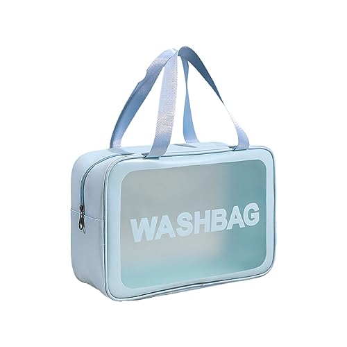 BOKIOESDE Bewahren Sie Produkte stilvoll auf mit der Wasserdichten Kosmetiktasche aus transparentem PU Organizer für Reisen, groß, Damenartikel und langem Griff, Blau, L von BOKIOESDE