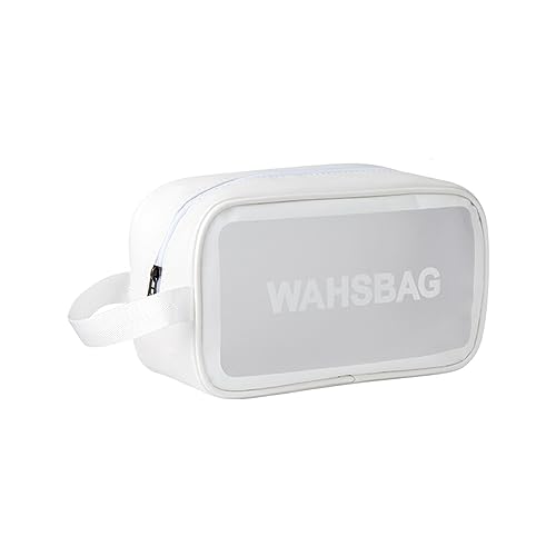 BOKIOESDE Bewahren Sie Produkte stilvoll auf mit der Wasserdichten Kosmetiktasche aus transparentem PU Organizer für Reisen, groß, Damenartikel und langem Griff, Weiss, M von BOKIOESDE