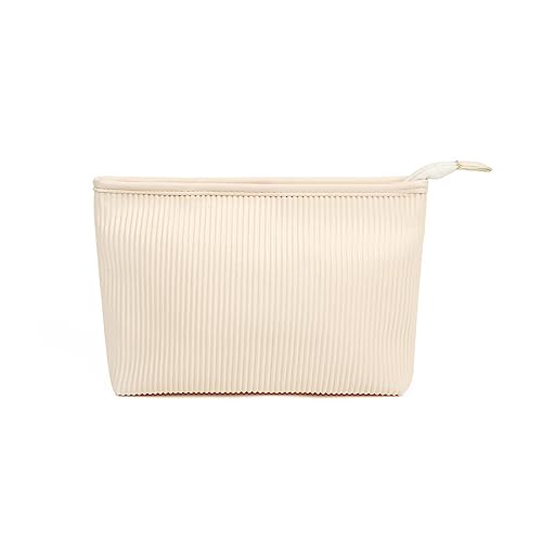 BOKIOESDE Tragbare Handtaschenaufbewahrung Mode Plissee PU Personalisierte Tasche Make up Kosmetik Toilettenartikel Dressing Reißverschlusstasche Hüllen, Beige von BOKIOESDE