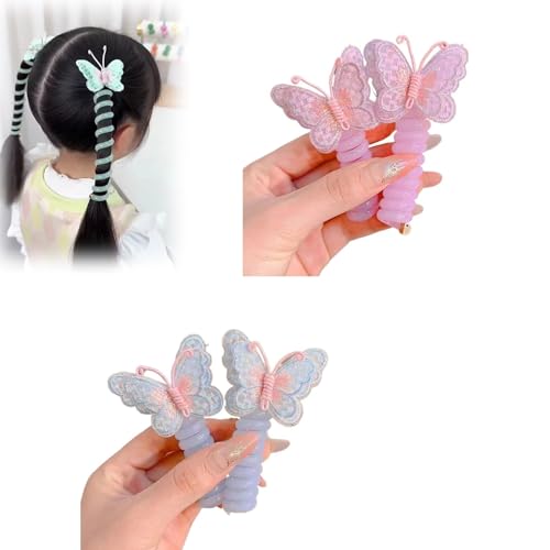 Telefondraht-Haarbänder for Mädchen mit Schmetterling und Blume, bunte Spiral-Haargummis, Kinder-Haarschmuck, perfekt for verschiedene Outfits(Color:A 4PCS) von BOLAKA
