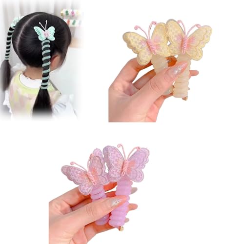 Telefondraht-Haarbänder for Mädchen mit Schmetterling und Blume, bunte Spiral-Haargummis, Kinder-Haarschmuck, perfekt for verschiedene Outfits(Color:B 4PCS) von BOLAKA