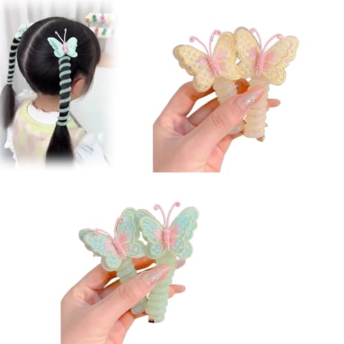 Telefondraht-Haarbänder for Mädchen mit Schmetterling und Blume, bunte Spiral-Haargummis, Kinder-Haarschmuck, perfekt for verschiedene Outfits(Color:C 4PCS) von BOLAKA