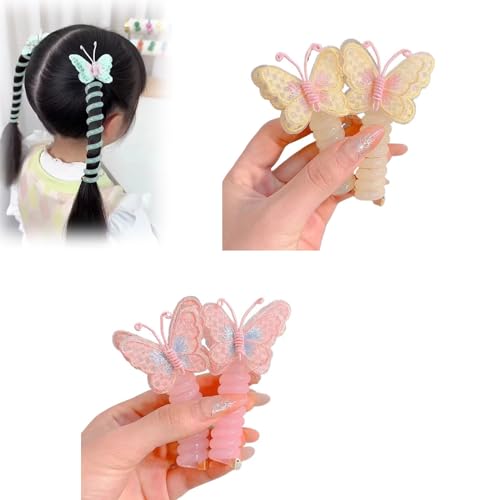 Telefondraht-Haarbänder for Mädchen mit Schmetterling und Blume, bunte Spiral-Haargummis, Kinder-Haarschmuck, perfekt for verschiedene Outfits(Color:D 4PCS) von BOLAKA