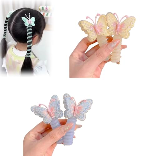Telefondraht-Haarbänder for Mädchen mit Schmetterling und Blume, bunte Spiral-Haargummis, Kinder-Haarschmuck, perfekt for verschiedene Outfits(Color:E 4PCS) von BOLAKA