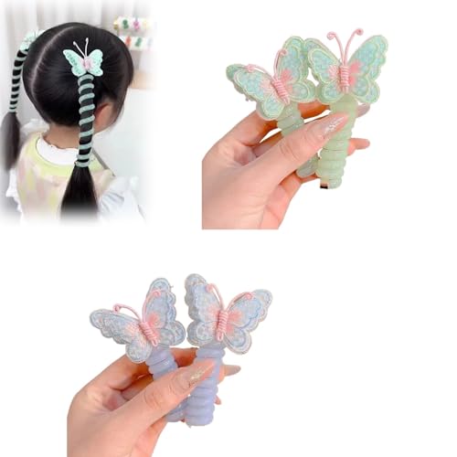 Telefondraht-Haarbänder for Mädchen mit Schmetterling und Blume, bunte Spiral-Haargummis, Kinder-Haarschmuck, perfekt for verschiedene Outfits(Color:F 4PCS) von BOLAKA