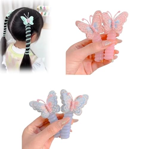 Telefondraht-Haarbänder for Mädchen mit Schmetterling und Blume, bunte Spiral-Haargummis, Kinder-Haarschmuck, perfekt for verschiedene Outfits(Color:G 4PCS) von BOLAKA