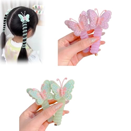 Telefondraht-Haarbänder for Mädchen mit Schmetterling und Blume, bunte Spiral-Haargummis, Kinder-Haarschmuck, perfekt for verschiedene Outfits(Color:H 4PCS) von BOLAKA