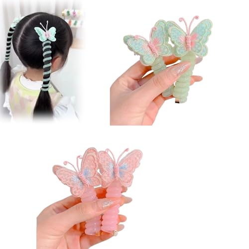Telefondraht-Haarbänder for Mädchen mit Schmetterling und Blume, bunte Spiral-Haargummis, Kinder-Haarschmuck, perfekt for verschiedene Outfits(Color:J 4PCS) von BOLAKA