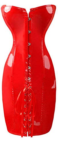 BOLAWOO-77 Damen Korsage Kleid Latex Pu Frauen Gotik Lackkleid Hell Corset Mode Vintage Steampunk Riemchen Bustier Waist Training Body Shaper Mieder Korsett (Color : Rot, Size : 2XL) von BOLAWOO-77