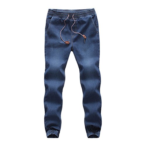 BOLAWOO-77 Herren Jeans Mit Gummizug Jogginghose Männer Jeansoptik Gummibund Mit Mode Basic Drawstring Denim Hose Lang Elastischer Bund Jeanshose (Color : Dunkelblau, Size : 2XL) von BOLAWOO-77