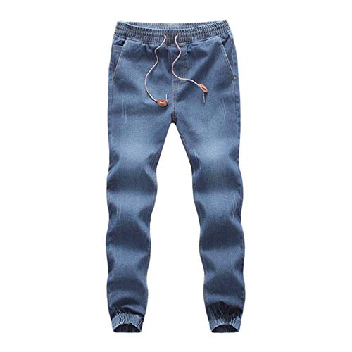 BOLAWOO-77 Herren Jeans Mit Gummizug Jogginghose Männer Jeansoptik Gummibund Mit Mode Basic Drawstring Denim Hose Lang Elastischer Bund Jeanshose (Color : Himmelblau, Size : 2XL) von BOLAWOO-77