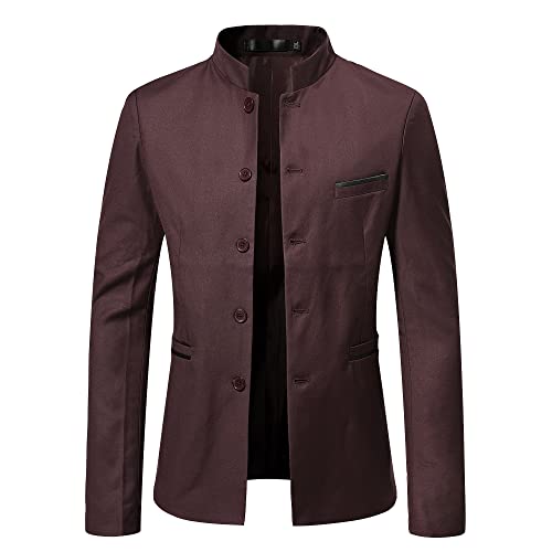 Anzug Jacke Männer Retro Einfachheit Einfarbig Blazer Herren Slim Fit Stehkragen Mit Taschen Anzug Männer Casual Spaziergang All-Match Longsleeve Anzug Herren R-Red 3XL von BOLENN