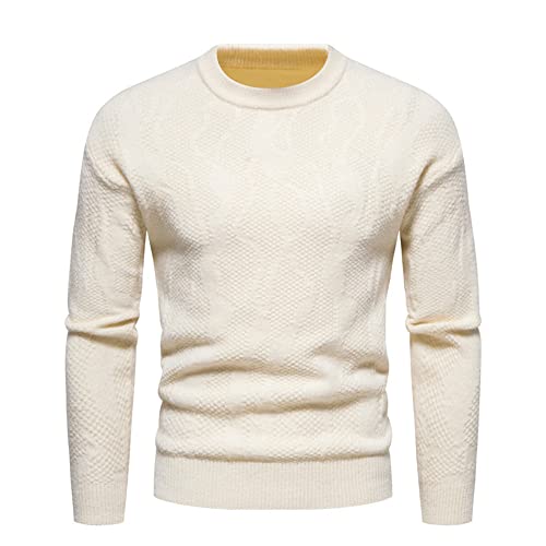 BOLENN Einfarbig Pullover Herren Dünnschliff Mode Jacquard Langarm Pulli Herren Basic Slim Fit Rundhals Strickwaren Herren Stretch Weich Komfortabel Knit Sweater Herren J-Beige M von BOLENN