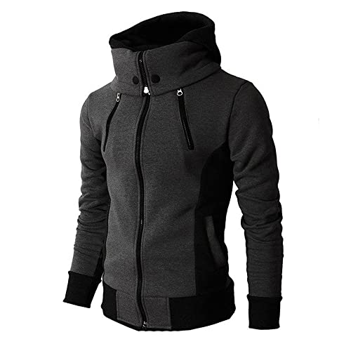 BOLENN Hoodie Herren Trend Spleißen Zwei-In-Eins Langarm Sweatshirt Herren Slim Fit Hoher Kragen Mit Reißverschluss Casual Jacke Herren Outdoor All-Match Sport Jacke Herren C-Dark Grey L von BOLENN