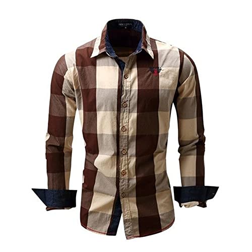 Freizeithemden Herren Slim Fit Komfortabel Langarm Hemd Casual Karierte Hemden Basic Revers Arbeitshemden Frühling Sommer Button Down Hemd Herren D-Coffee M von BOLENN