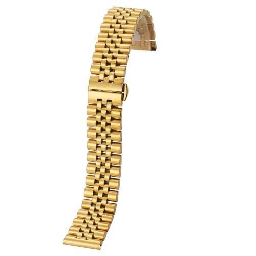 BOLEXA 12/13/14/16/17/18/19/20/21/22 mm Uhrenarmband, Edelstahl-Armband, Hohlbogen-Schnittstelle (Color : Gold, Size : 16mm) von BOLEXA
