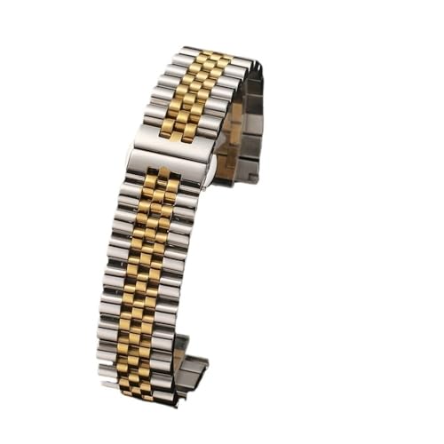 BOLEXA 12/13/14/16/17/18/19/20/21/22 mm Uhrenarmband, Edelstahl-Armband, Hohlbogen-Schnittstelle (Color : Silver Gold, Size : 17mm) von BOLEXA