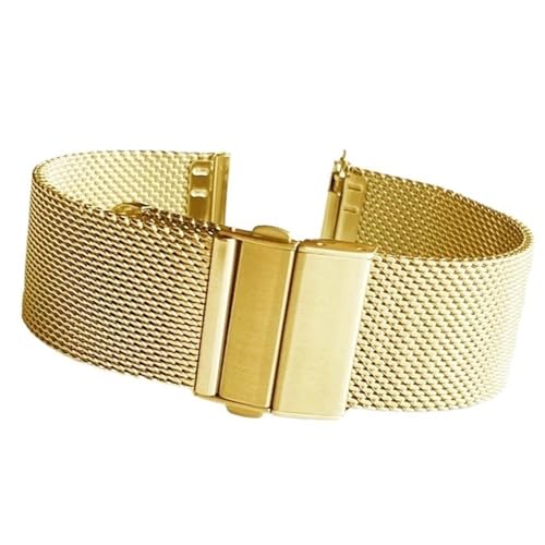 BOLEXA 16mm 18mm 20mm 22mm Quick Release Mesh Loop Uhrenarmband Edelstahl Metall Faltschließe Handschlaufe Zubehör (Color : Gold, Size : 22mm) von BOLEXA