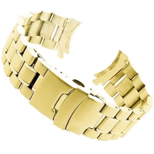 BOLEXA 18 20 22 24mm Edelstahl Gebogenes Ende Uhrenarmband for Frauen Männer Universal Uhrenarmband Faltuhr Schnalle Zubehör (Color : Gold, Size : 24mm) von BOLEXA