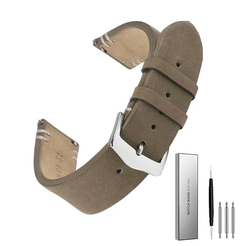 BOLEXA 20mm 22mm Wildleder Armband Handgemachte Echtes Leder Ersatz Quick Release Retro Armband for Männer Frauen Zubehör (Color : Light Brown-silver, Size : 20mm) von BOLEXA