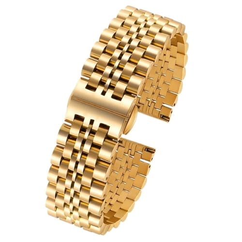 BOLEXA 6 Farben gebogenes Ende Edelstahl Armband Uhrenarmband 14 16 m 18 mm 20 mm 22 mm Männer Frauen Metall flache Schnittstelle Armband Armband (Color : Gold, Size : 18mm) von BOLEXA